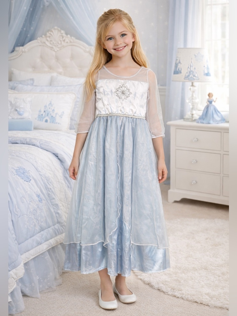 Girls DISNEY Frozen Blue/Silver Illusion Sleeve Costume
